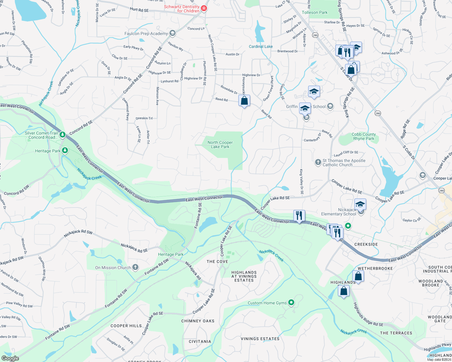 map of restaurants, bars, coffee shops, grocery stores, and more near 4570 Saddle Court in Smyrna