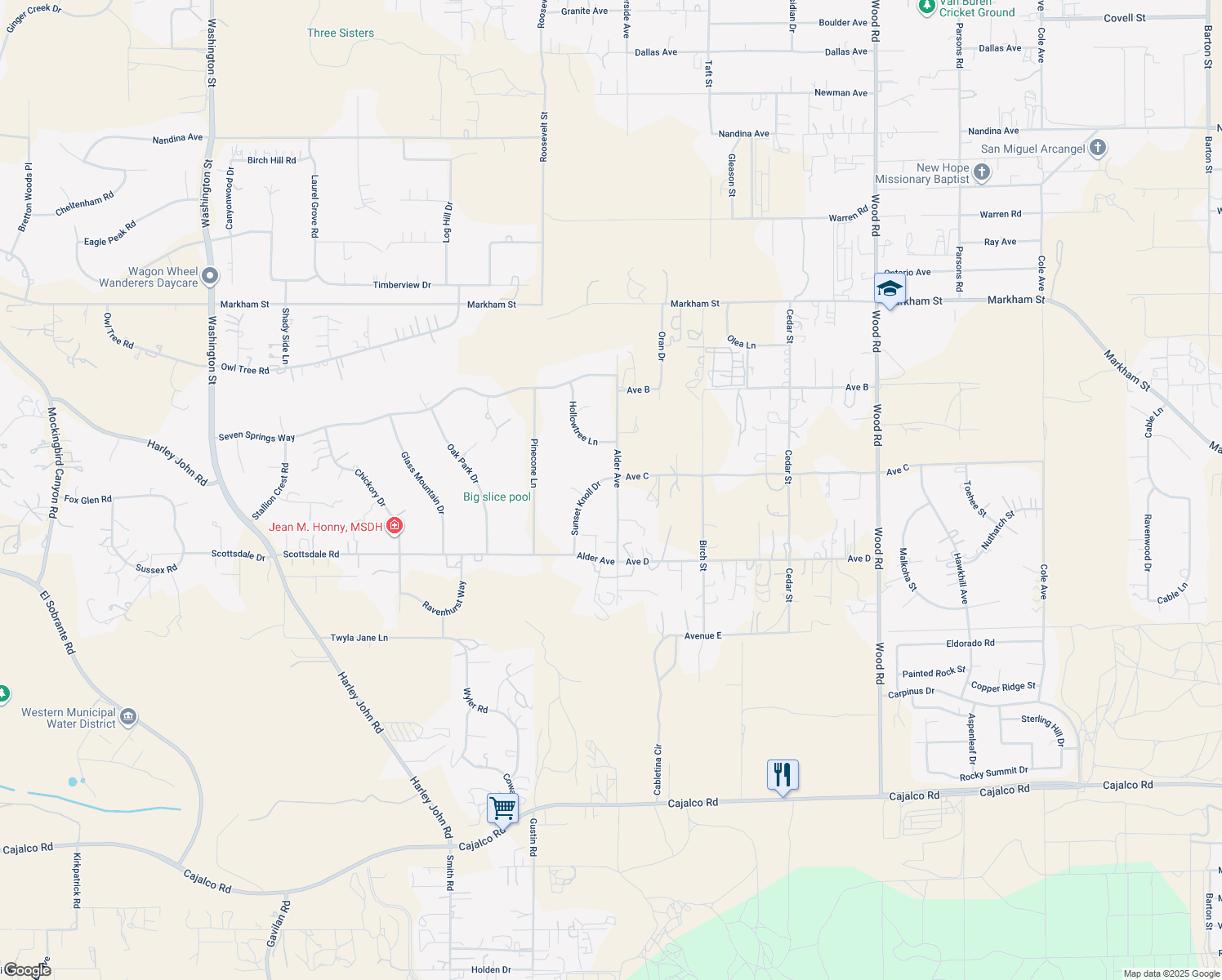 map of restaurants, bars, coffee shops, grocery stores, and more near 18525 Alder Avenue in Riverside
