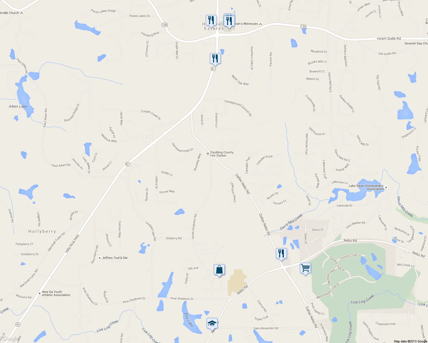 map of restaurants, bars, coffee shops, grocery stores, and more near 175 Smith Ferguson Road in Dallas