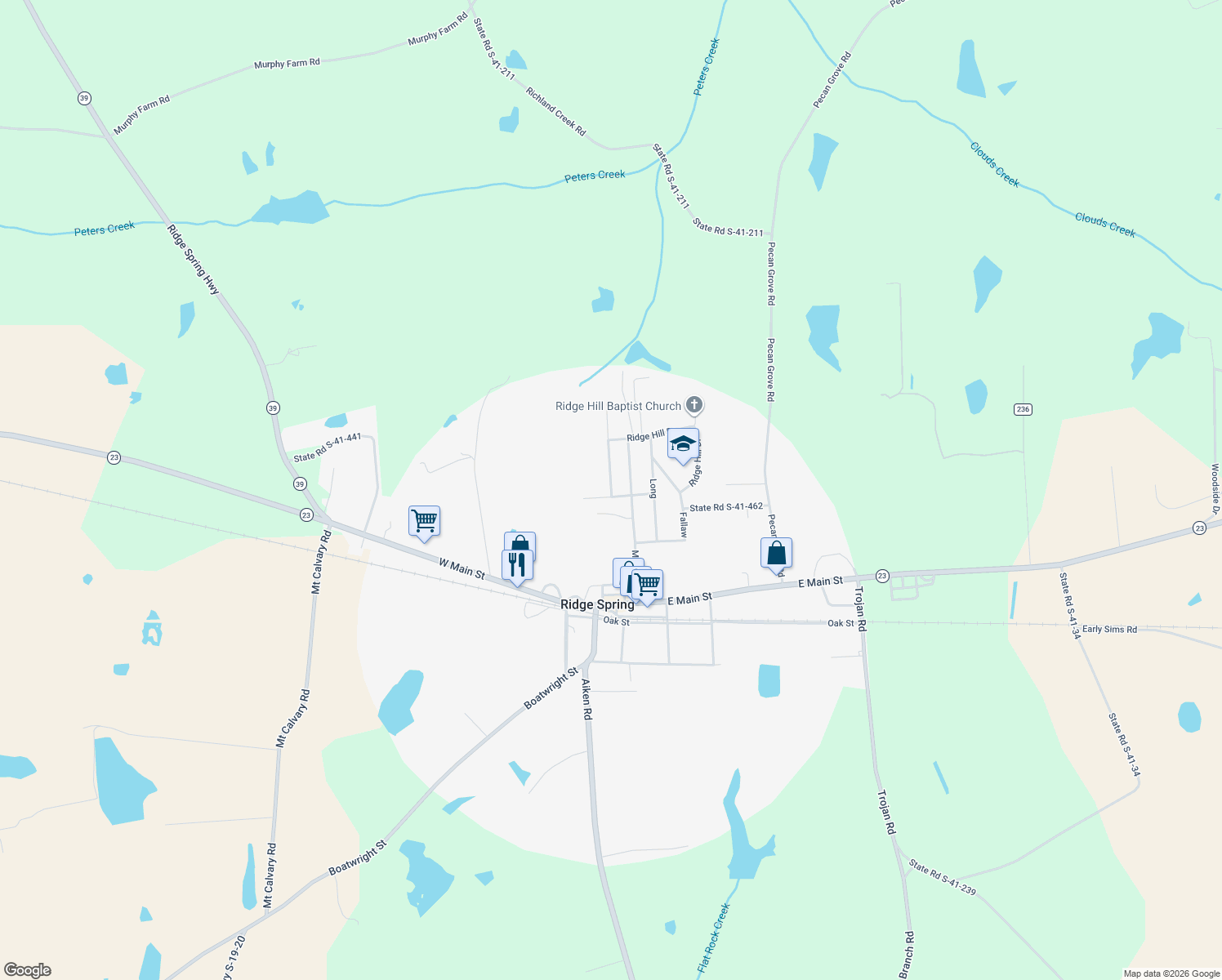 map of restaurants, bars, coffee shops, grocery stores, and more near 113 Quattlebaum Avenue in Ridge Spring