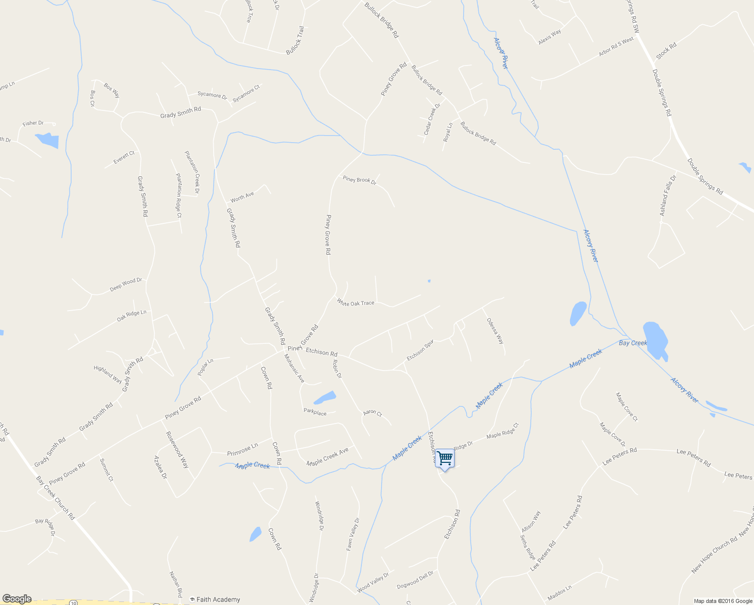 map of restaurants, bars, coffee shops, grocery stores, and more near 1423 White Oak Trace in Loganville