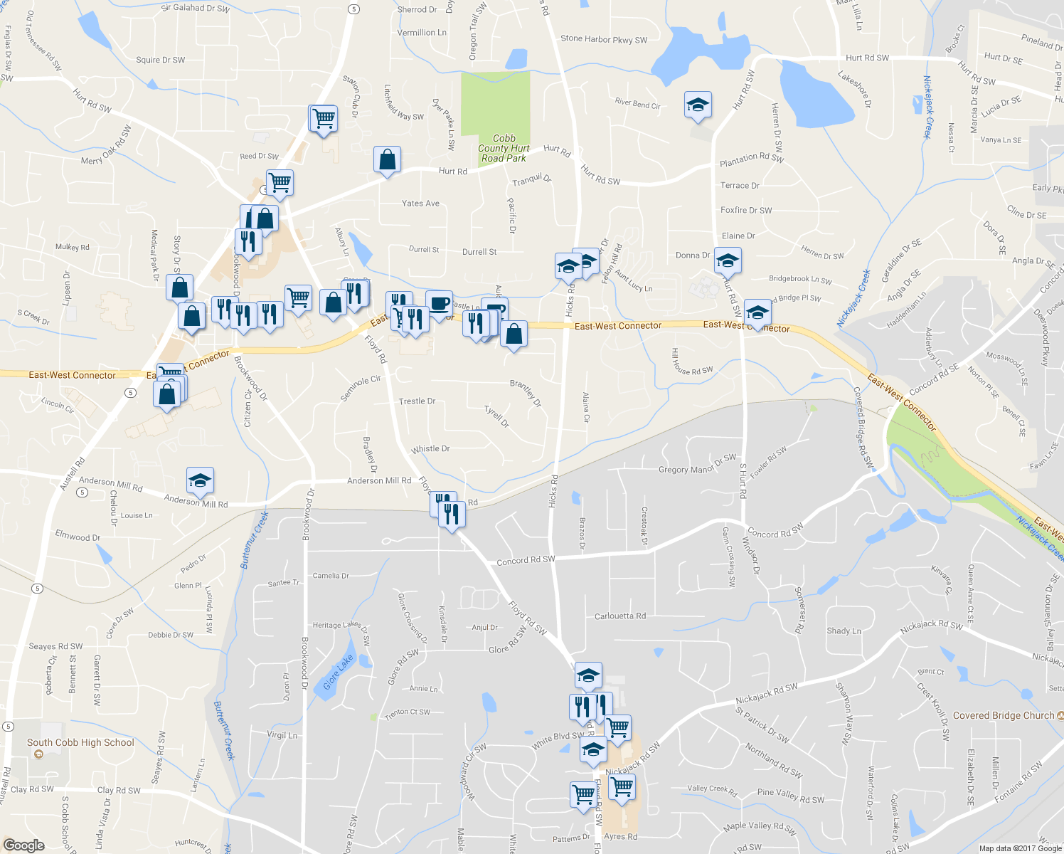 map of restaurants, bars, coffee shops, grocery stores, and more near 4002 Jessie Ct in Austell