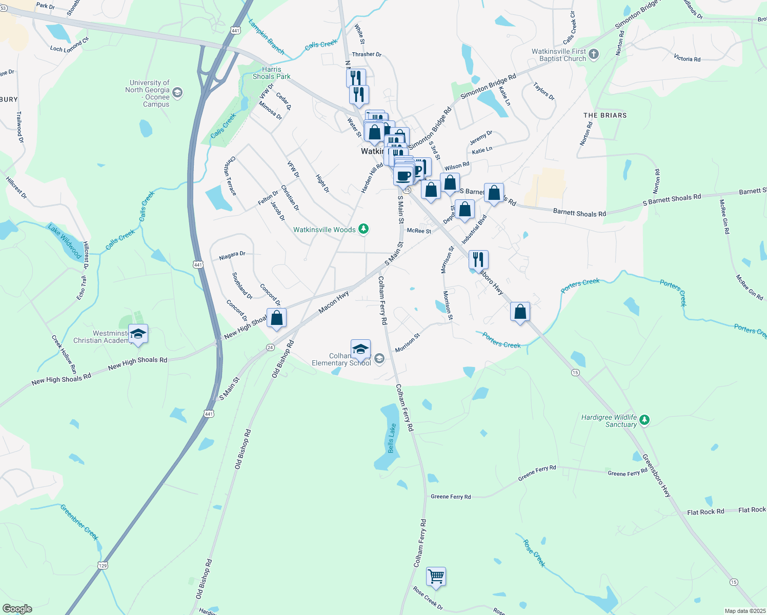 map of restaurants, bars, coffee shops, grocery stores, and more near 128 Colham Ferry Road in Bishop