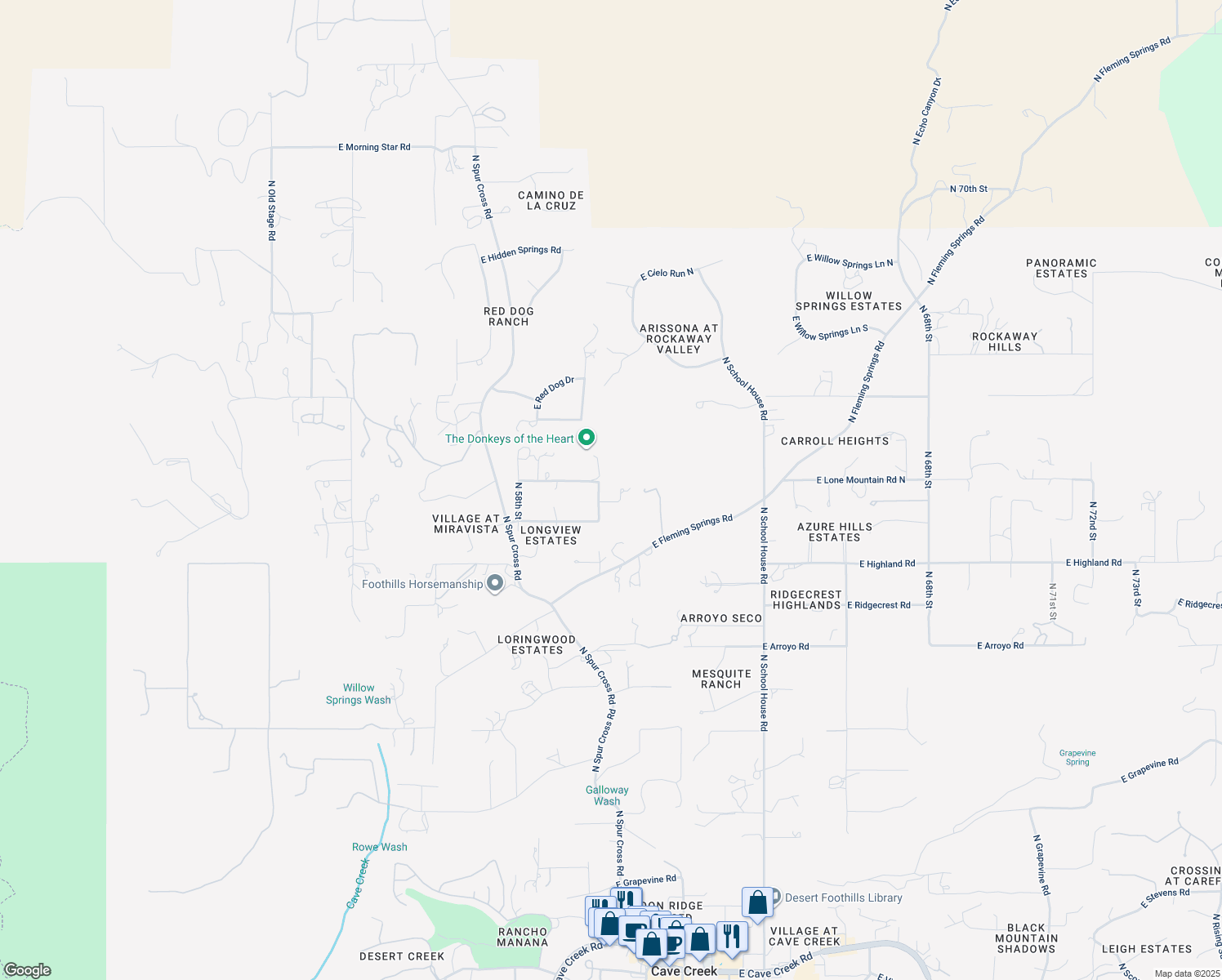 map of restaurants, bars, coffee shops, grocery stores, and more near 40445 N 60th St in Cave Creek