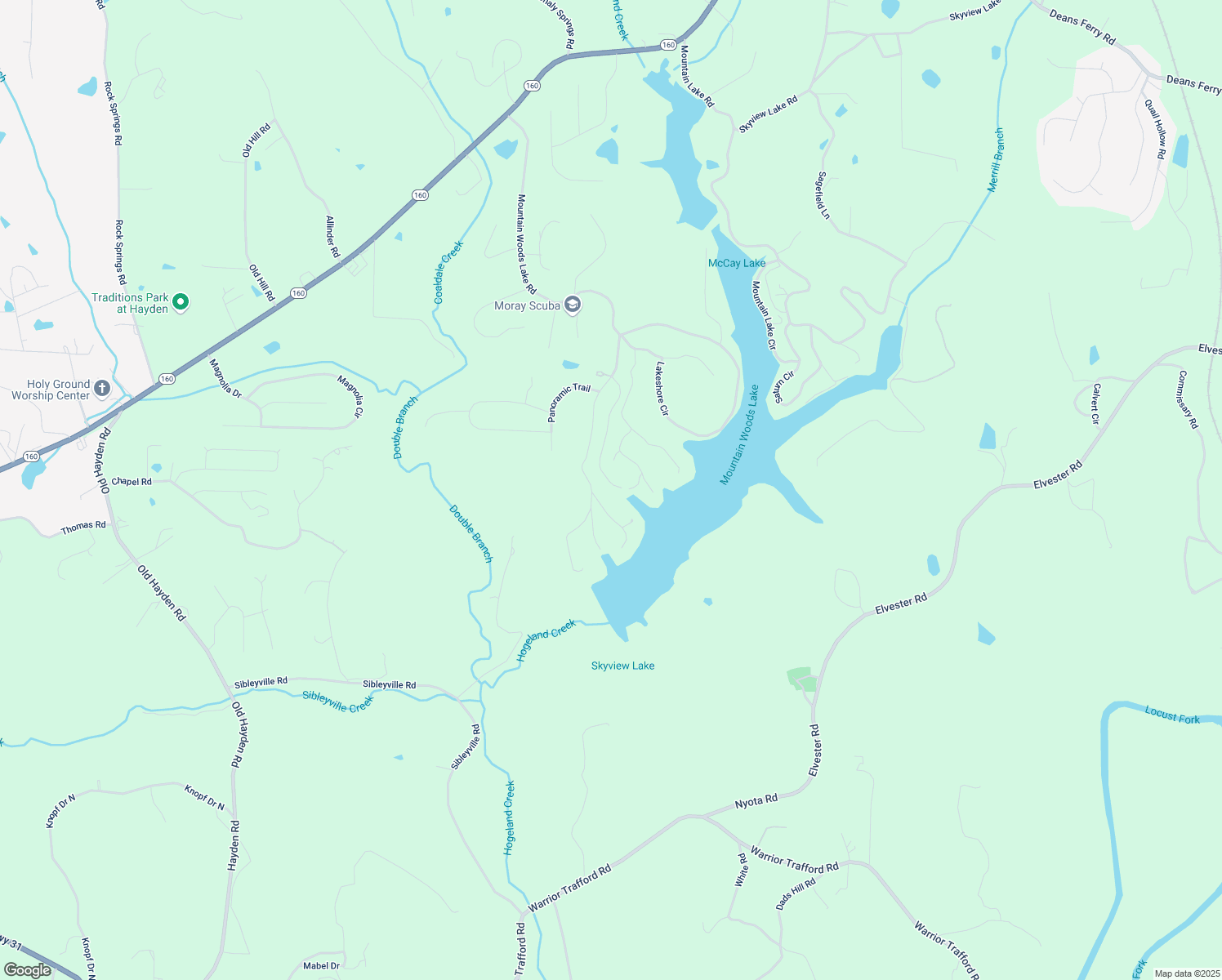 map of restaurants, bars, coffee shops, grocery stores, and more near 935 Lakeshore Drive in Warrior