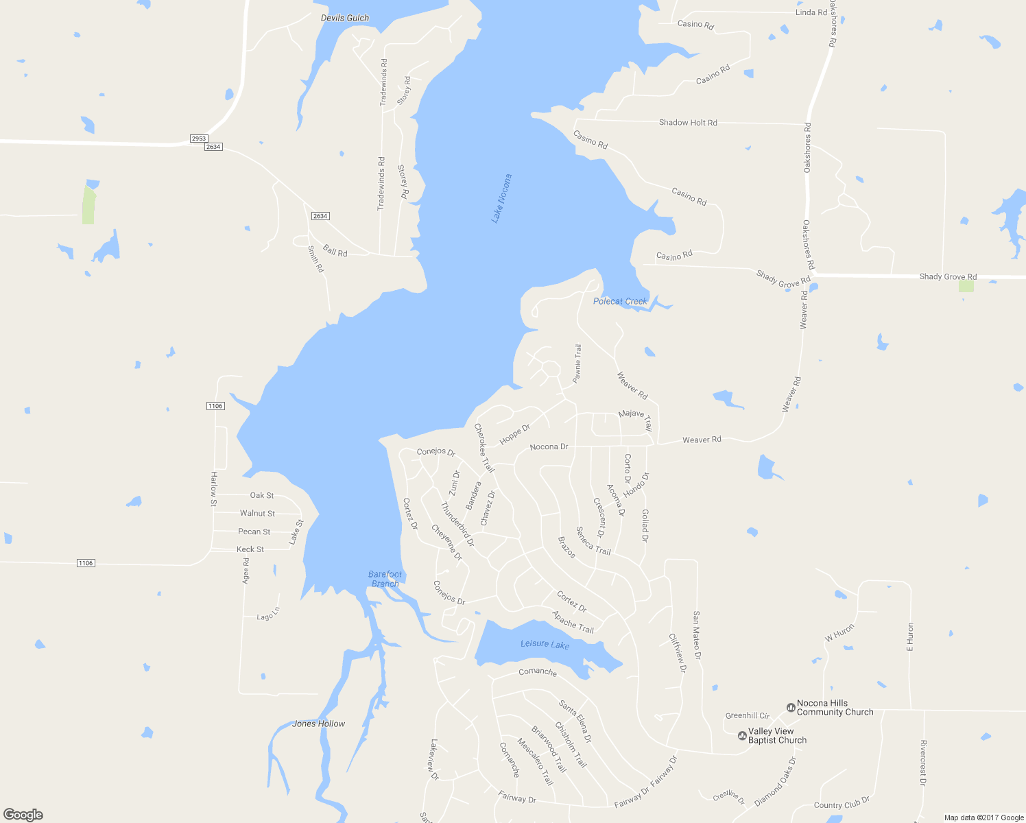 map of restaurants, bars, coffee shops, grocery stores, and more near 186 Cherokee Trail in Nocona