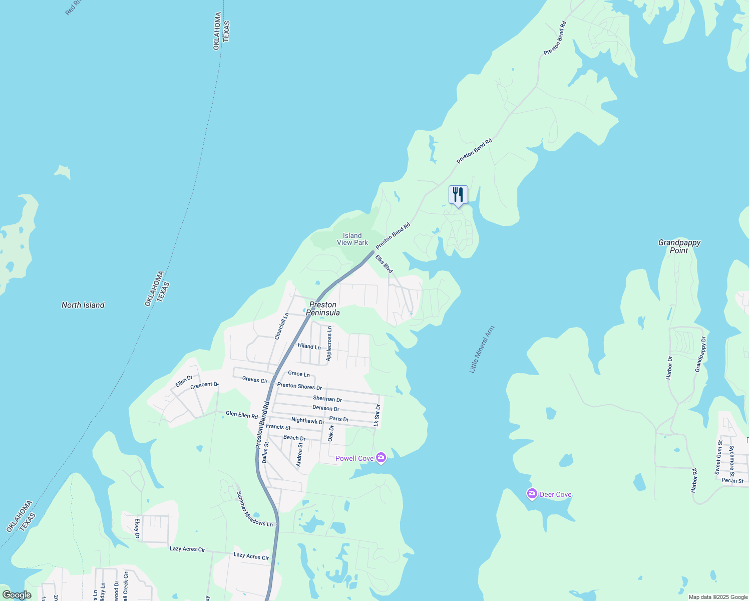 map of restaurants, bars, coffee shops, grocery stores, and more near 87 J St in Pottsboro