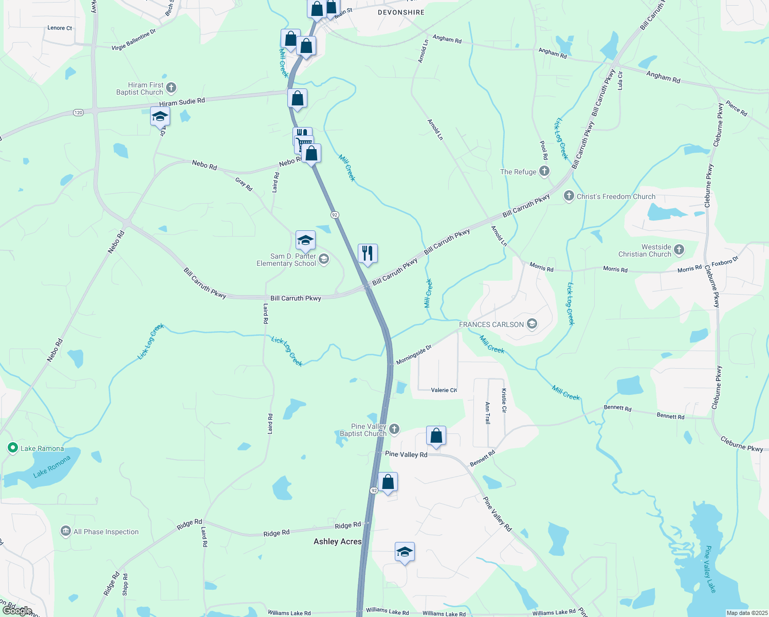 map of restaurants, bars, coffee shops, grocery stores, and more near 2681 Hiram Douglasville Highway in Hiram