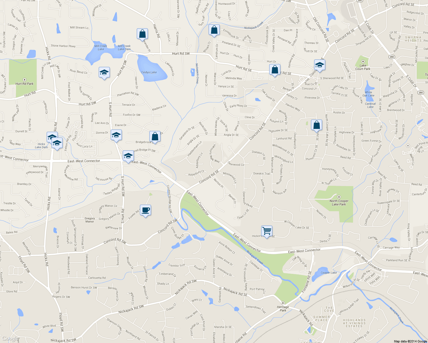 map of restaurants, bars, coffee shops, grocery stores, and more near 4016 Union Walk Circle Southeast in Smyrna