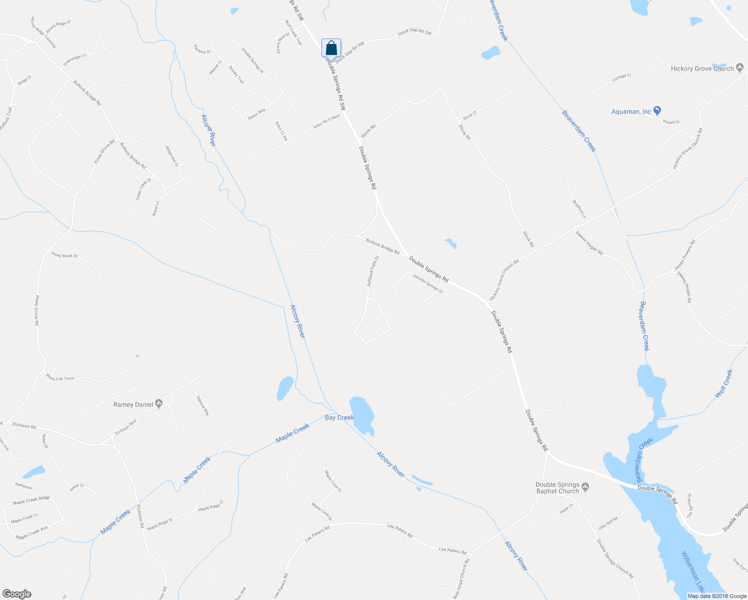 map of restaurants, bars, coffee shops, grocery stores, and more near Ashland Falls Drive in Monroe