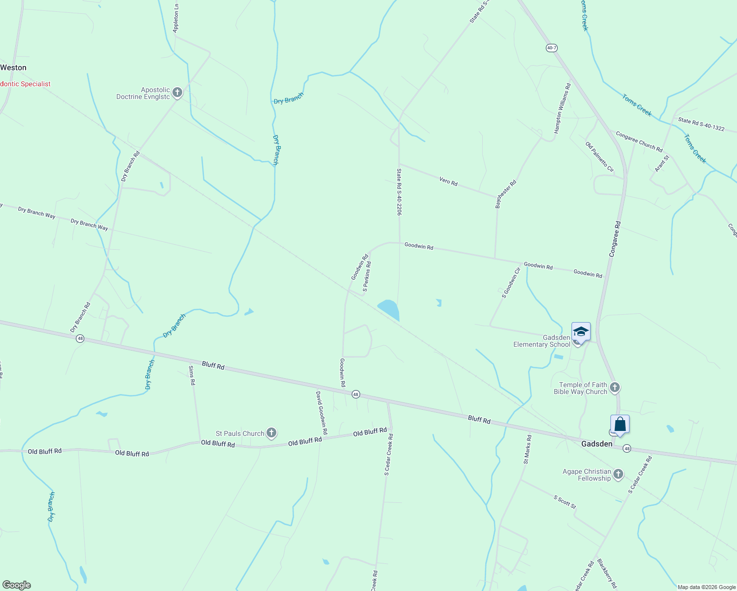 map of restaurants, bars, coffee shops, grocery stores, and more near 129 South Perkins Road in Gadsden