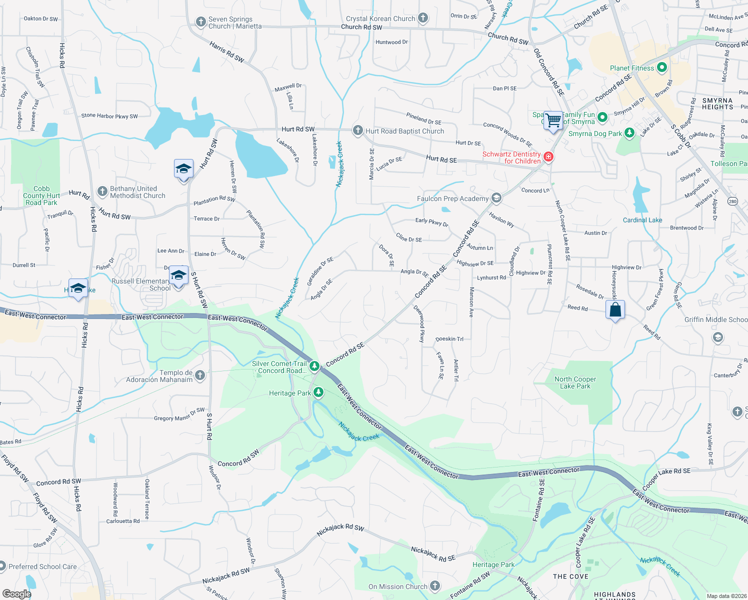 map of restaurants, bars, coffee shops, grocery stores, and more near 15 Harmony Walk Place Southeast in Smyrna