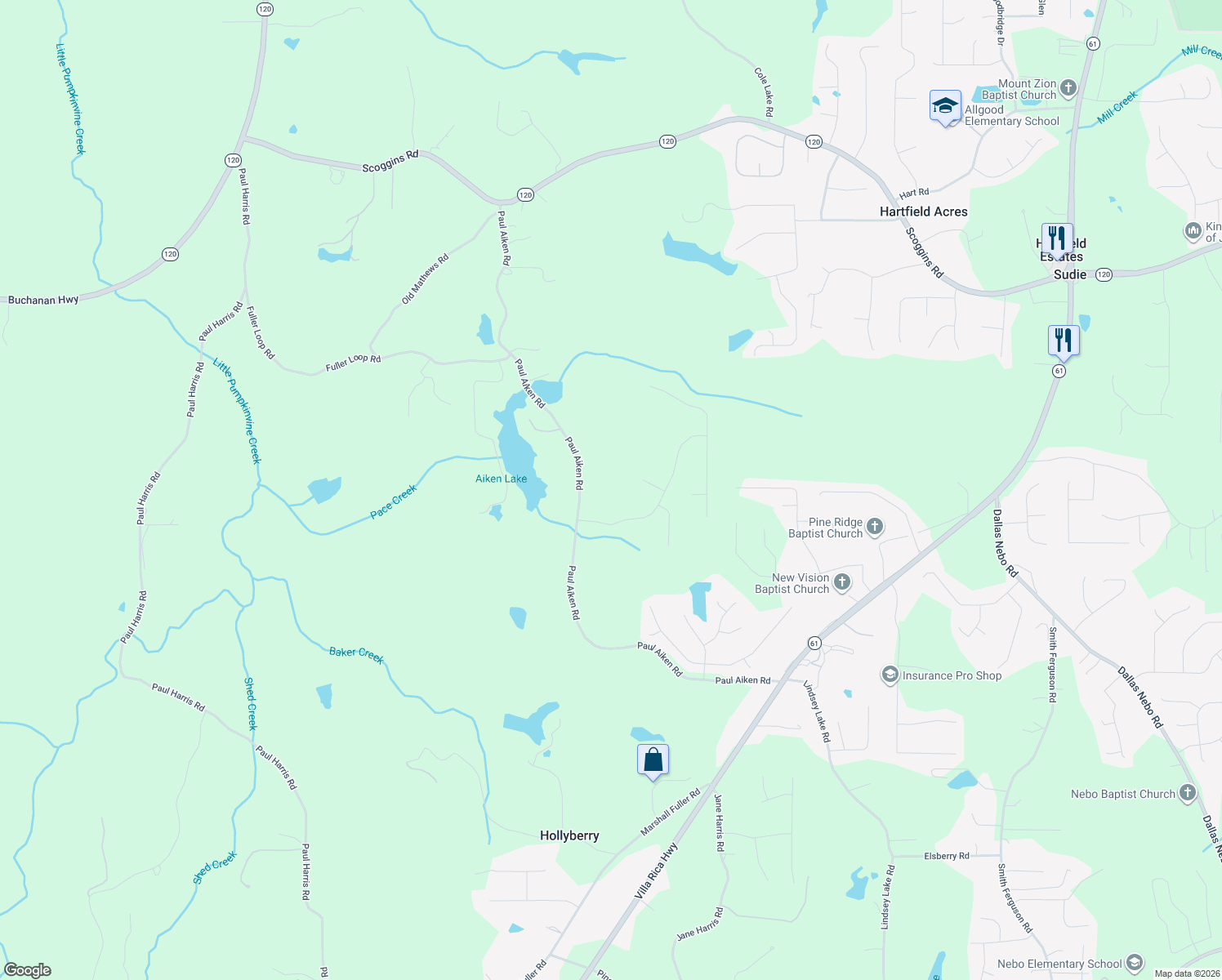 map of restaurants, bars, coffee shops, grocery stores, and more near 1011 Paul Aiken Road in Dallas