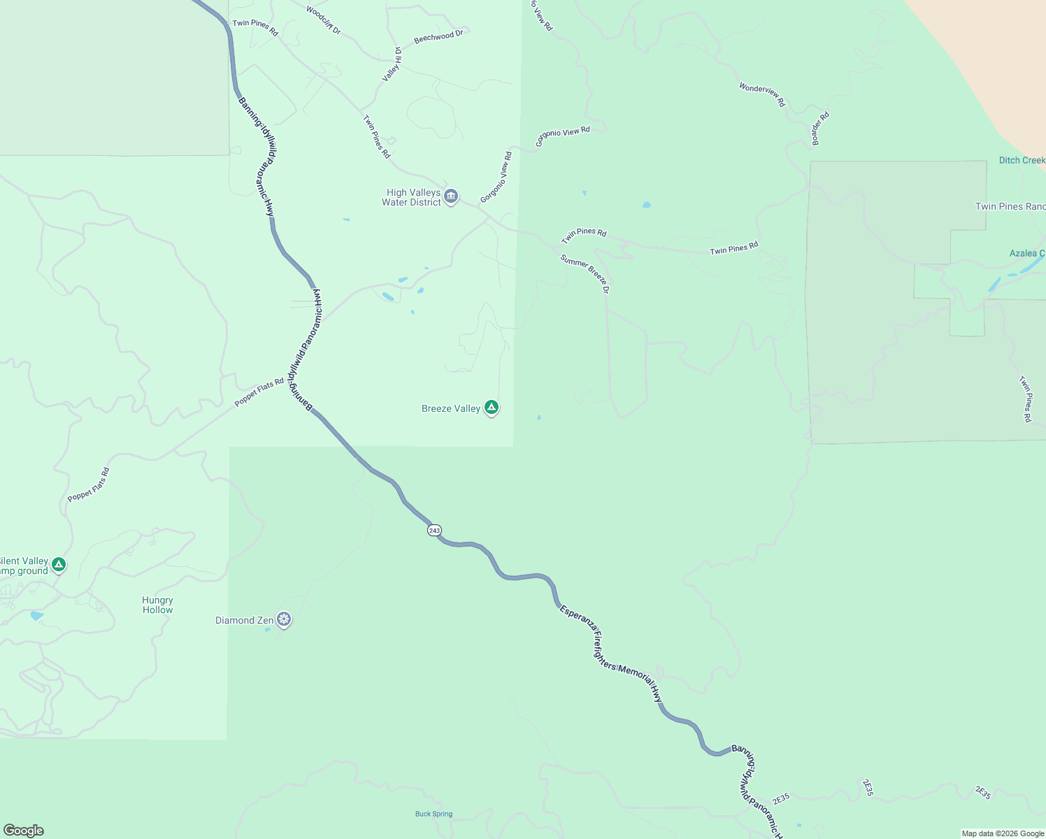 map of restaurants, bars, coffee shops, grocery stores, and more near 47950 Twin Pines Road in Banning