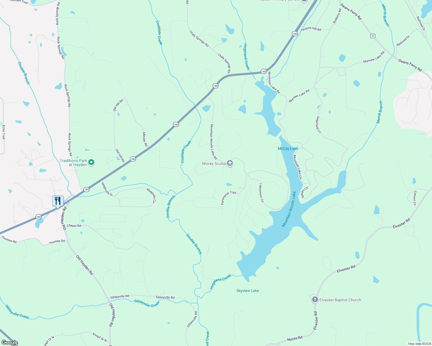 map of restaurants, bars, coffee shops, grocery stores, and more near 397 White Springs Road in Warrior