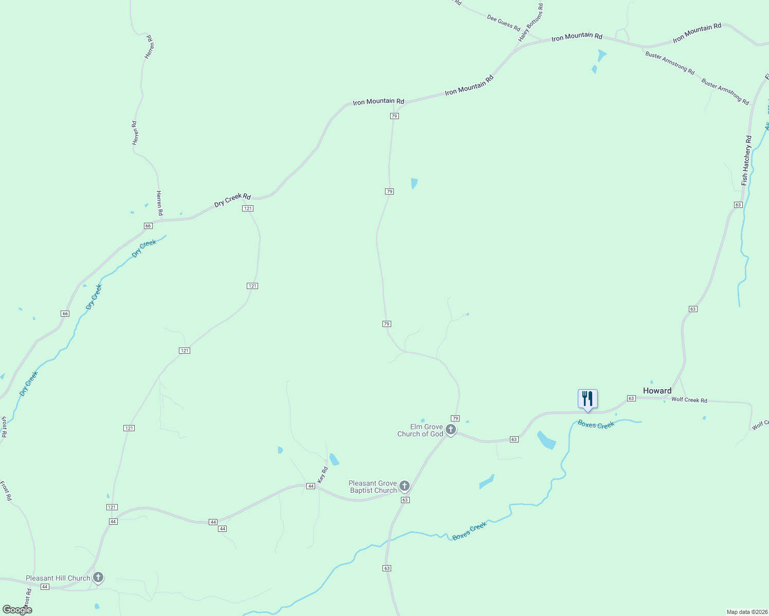 map of restaurants, bars, coffee shops, grocery stores, and more near County Road 79 in Fayette County