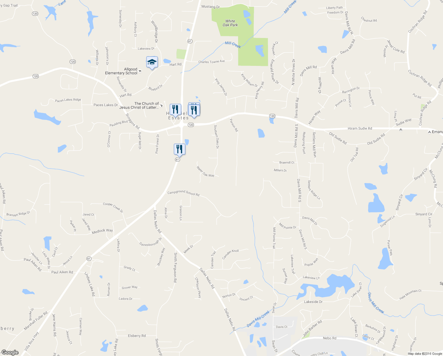 map of restaurants, bars, coffee shops, grocery stores, and more near 1 Water Oak Way in Dallas