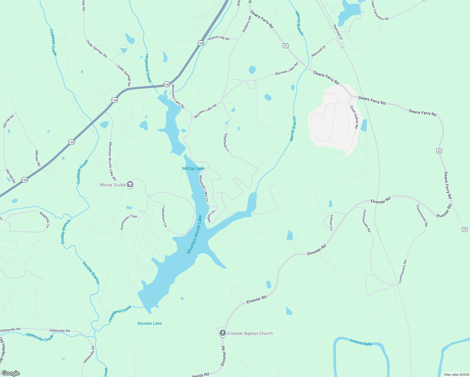map of restaurants, bars, coffee shops, grocery stores, and more near 1545 Mountain Lake Road in Warrior