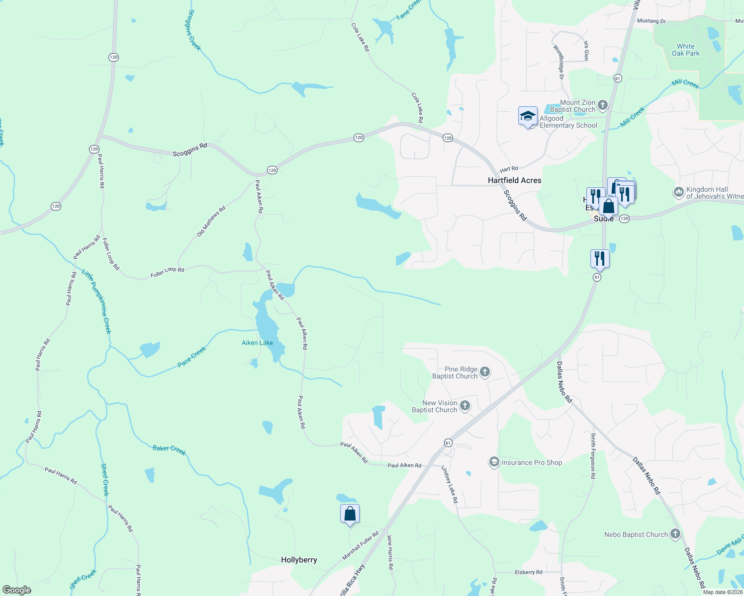 map of restaurants, bars, coffee shops, grocery stores, and more near in Hartfield Acres