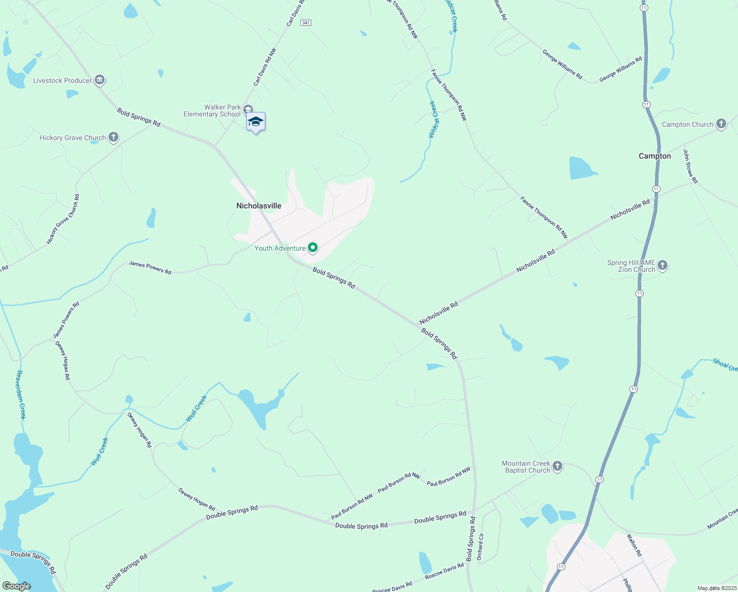 map of restaurants, bars, coffee shops, grocery stores, and more near 2370 Bold Springs Road in Monroe