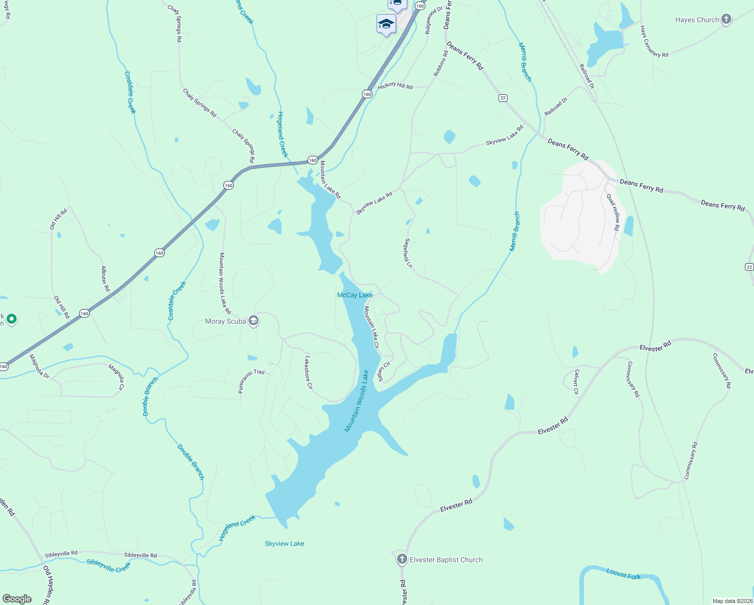 map of restaurants, bars, coffee shops, grocery stores, and more near 137 Mountain Lake Circle in Warrior