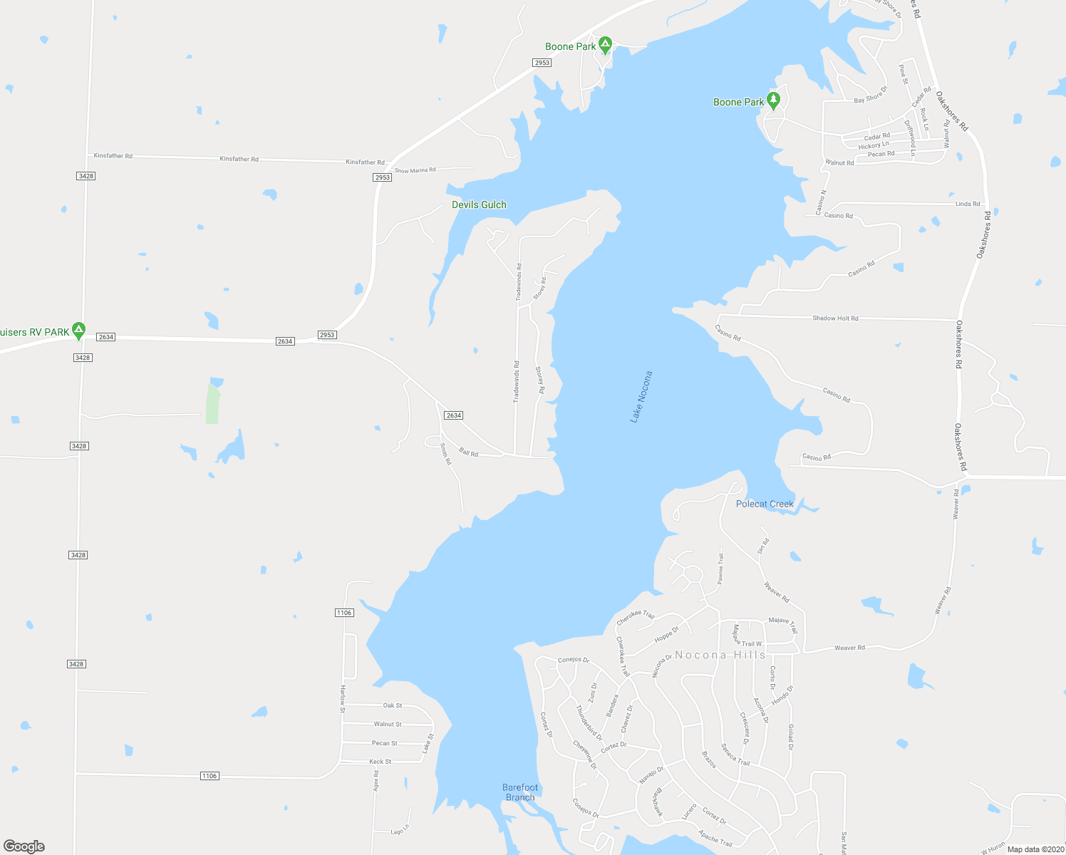 map of restaurants, bars, coffee shops, grocery stores, and more near 170 Storey Road in Nocona