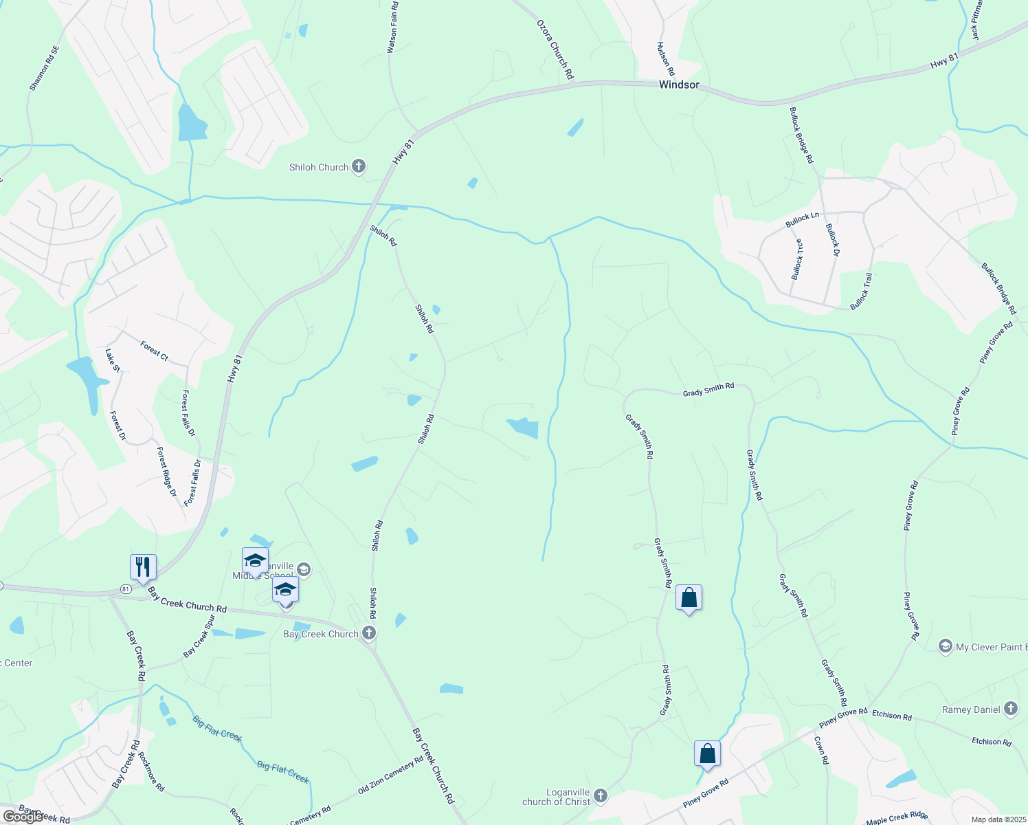 map of restaurants, bars, coffee shops, grocery stores, and more near 2334 Fisher Drive in Loganville