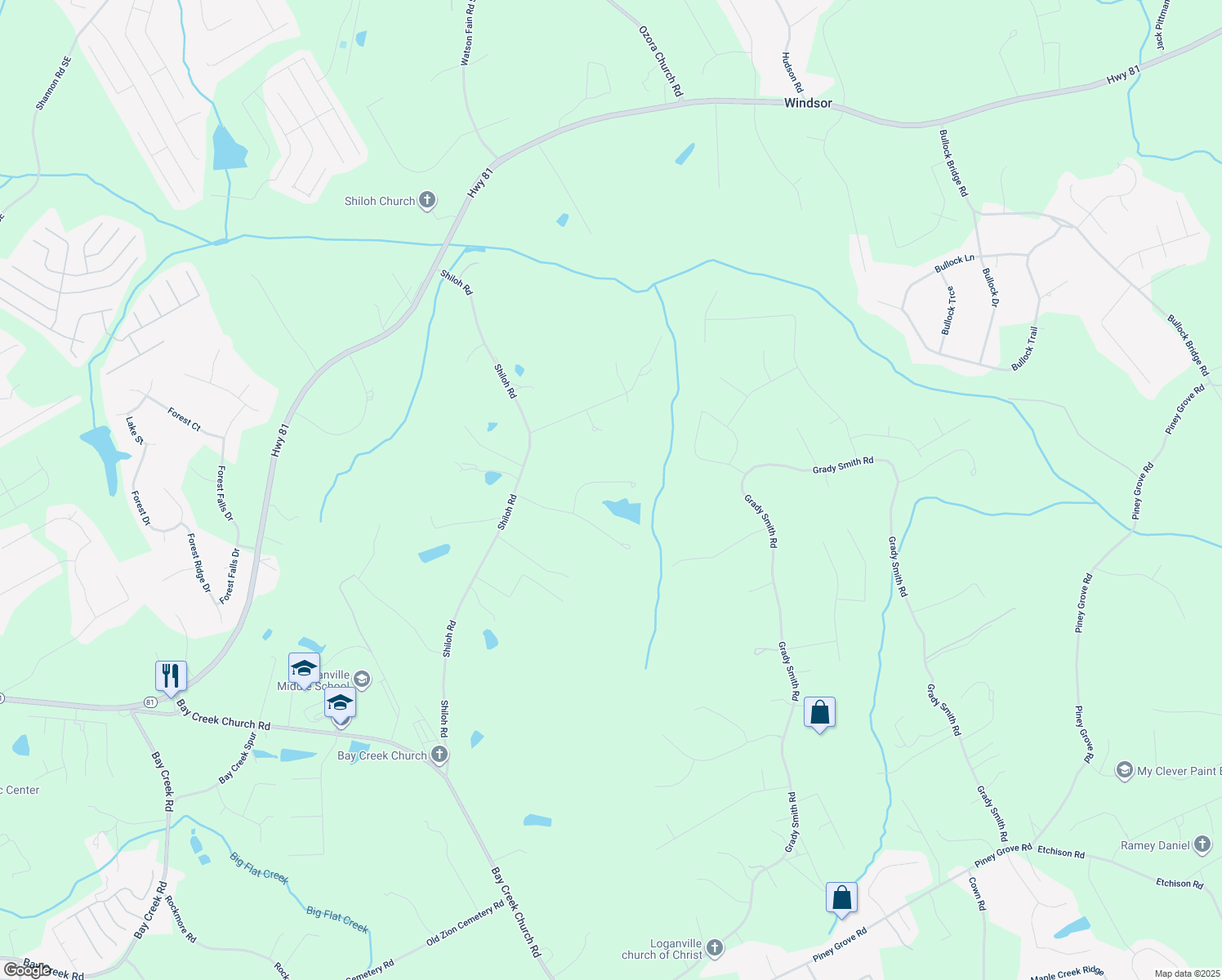 map of restaurants, bars, coffee shops, grocery stores, and more near 2334 Fisher Drive in Loganville