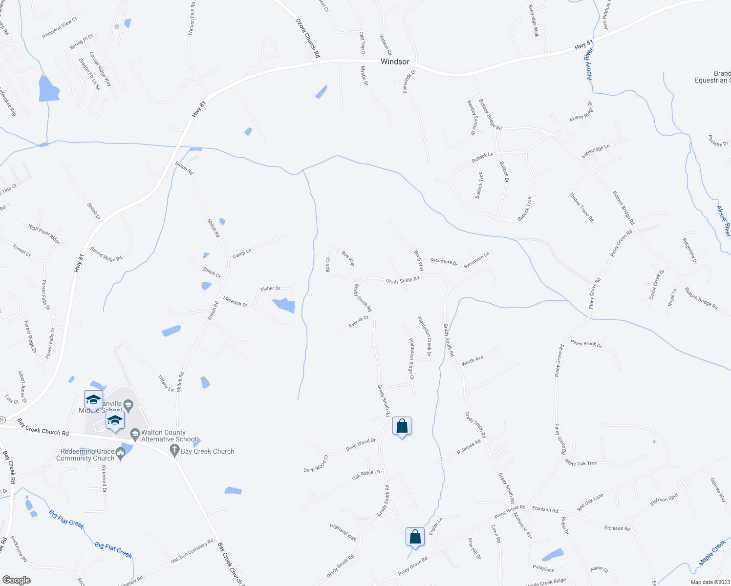 map of restaurants, bars, coffee shops, grocery stores, and more near 4329 Grady Smith Road in Loganville