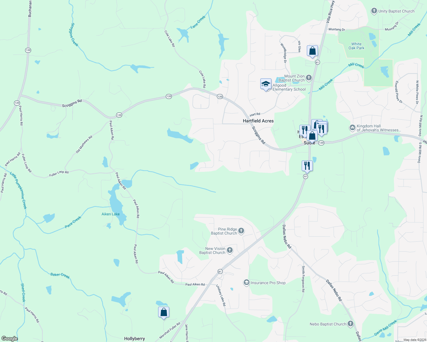 map of restaurants, bars, coffee shops, grocery stores, and more near 247 Paces Overlook Trace in Dallas
