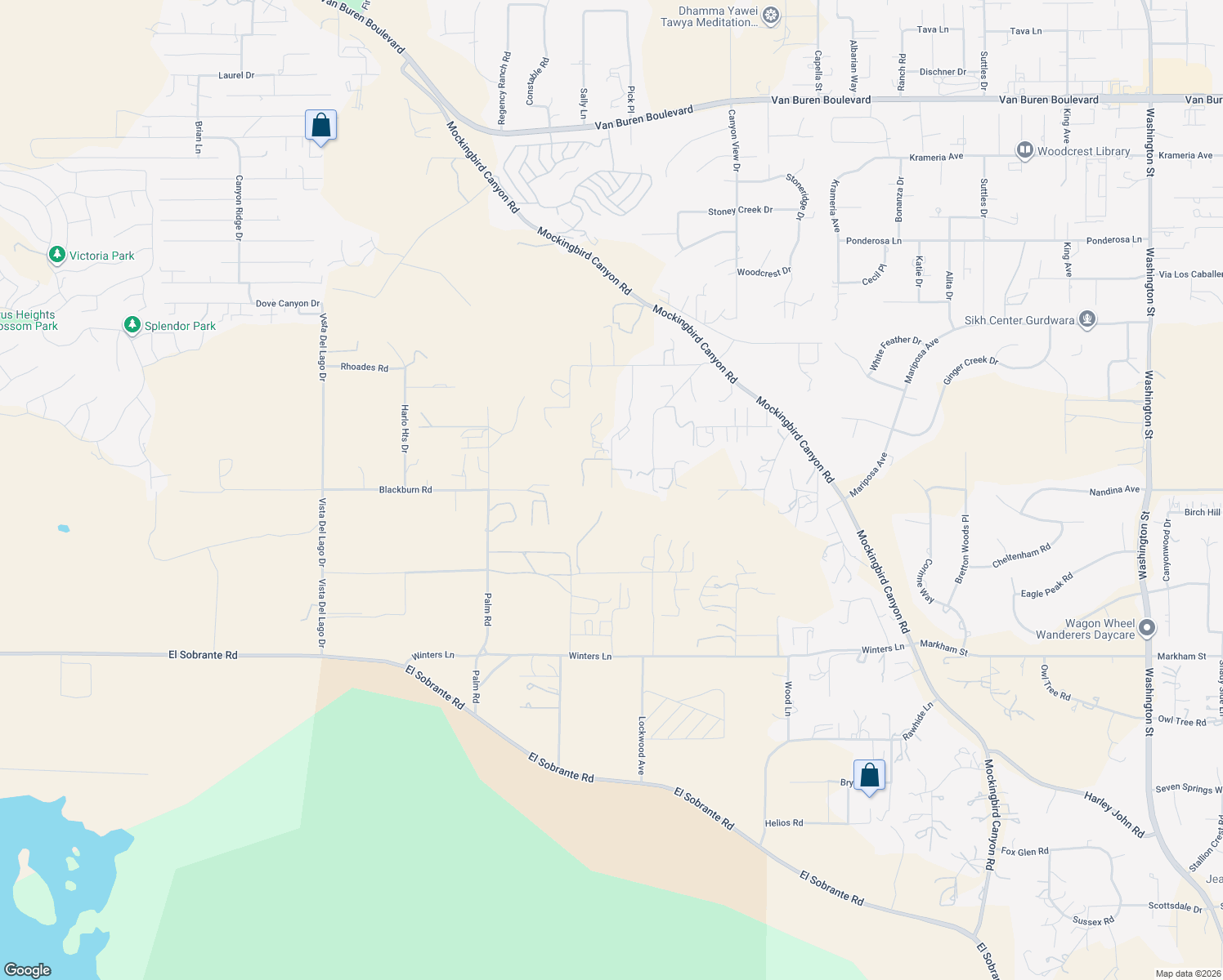 map of restaurants, bars, coffee shops, grocery stores, and more near 17575 Wicker Way in Riverside