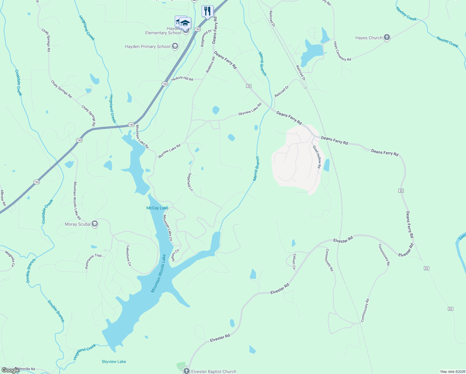 map of restaurants, bars, coffee shops, grocery stores, and more near 970 Sagefield Road in Warrior