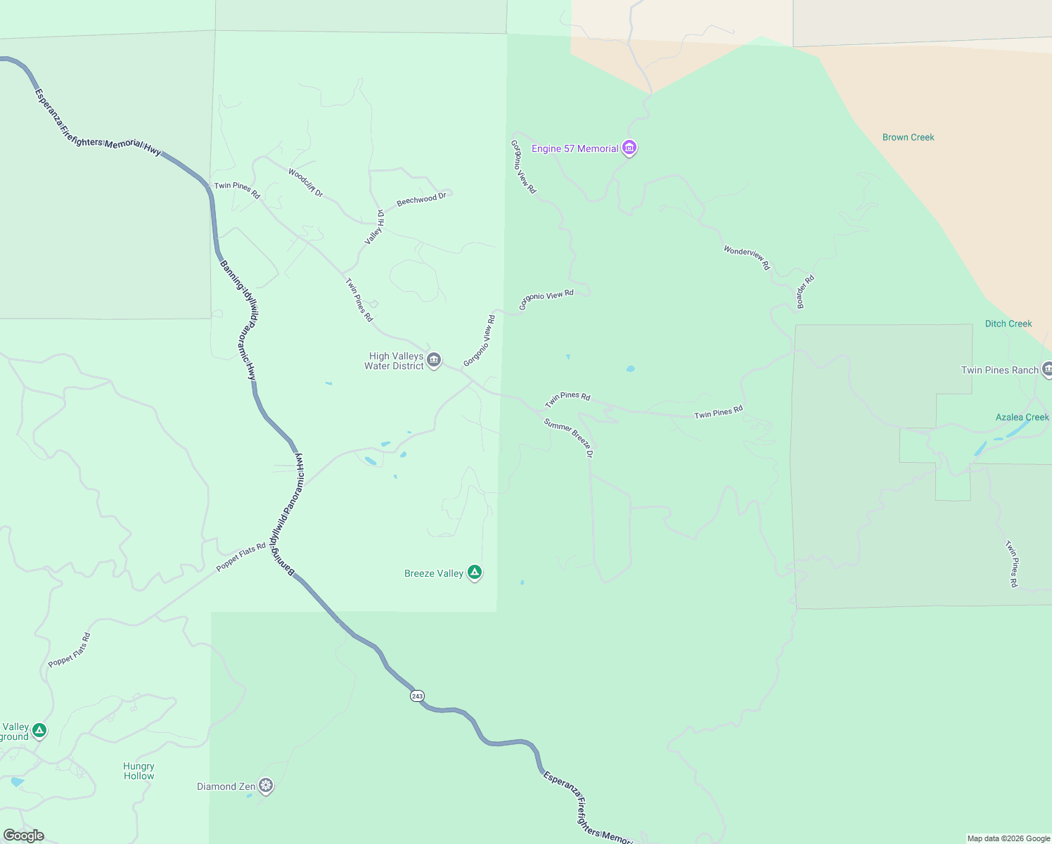 map of restaurants, bars, coffee shops, grocery stores, and more near 48085 Twin Pines Road in Banning