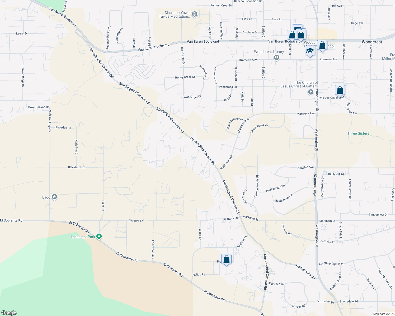 map of restaurants, bars, coffee shops, grocery stores, and more near 17335 Vía Frontera in Riverside