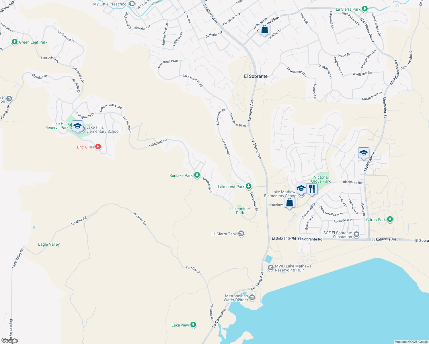 map of restaurants, bars, coffee shops, grocery stores, and more near 17416 Star Canyon Court in Riverside