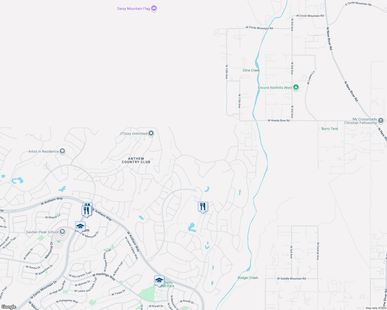 map of restaurants, bars, coffee shops, grocery stores, and more near 1632 West Silver Pine Drive in Anthem