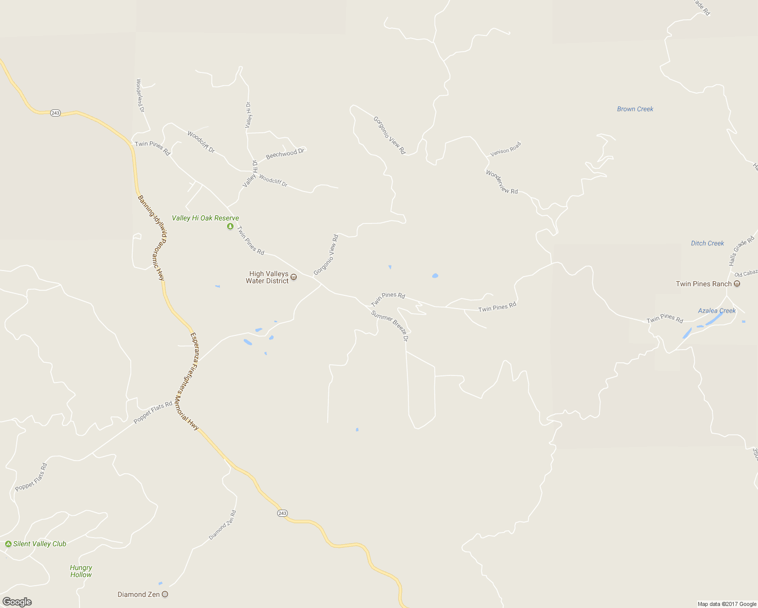 map of restaurants, bars, coffee shops, grocery stores, and more near 48185 Twin Pines Road in Banning