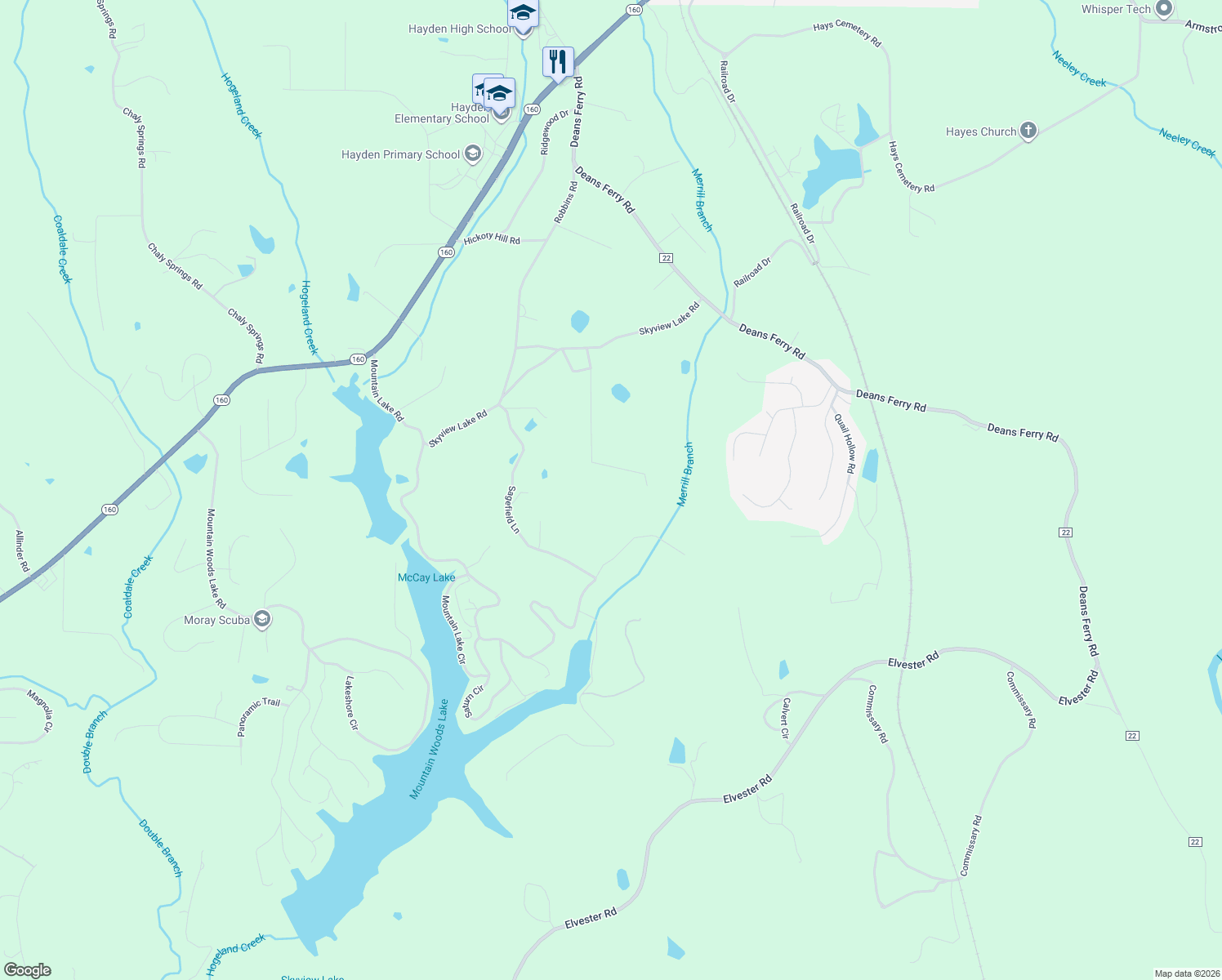map of restaurants, bars, coffee shops, grocery stores, and more near 970 Sagefield Road in Warrior