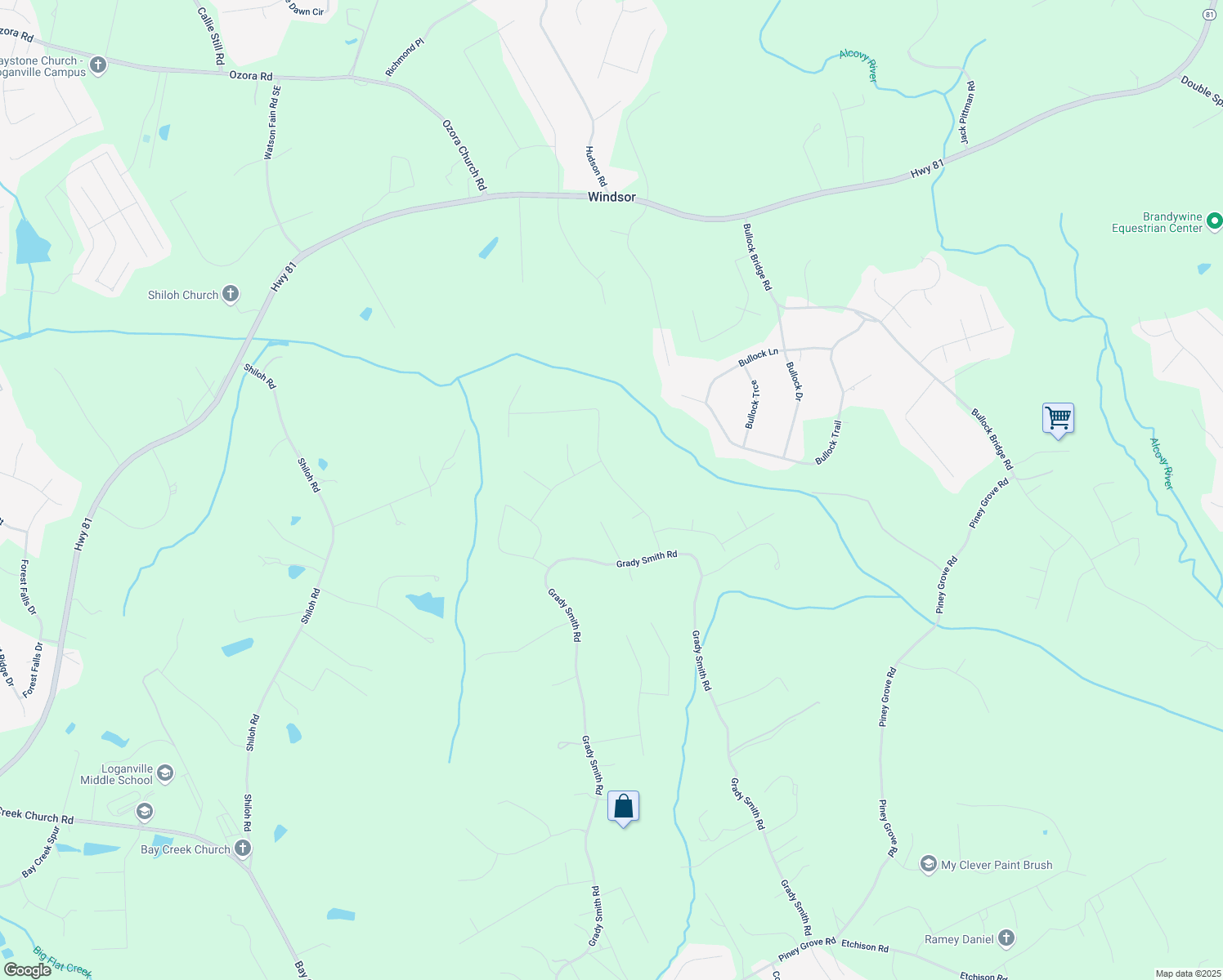 map of restaurants, bars, coffee shops, grocery stores, and more near 4575 Birch Way in Loganville