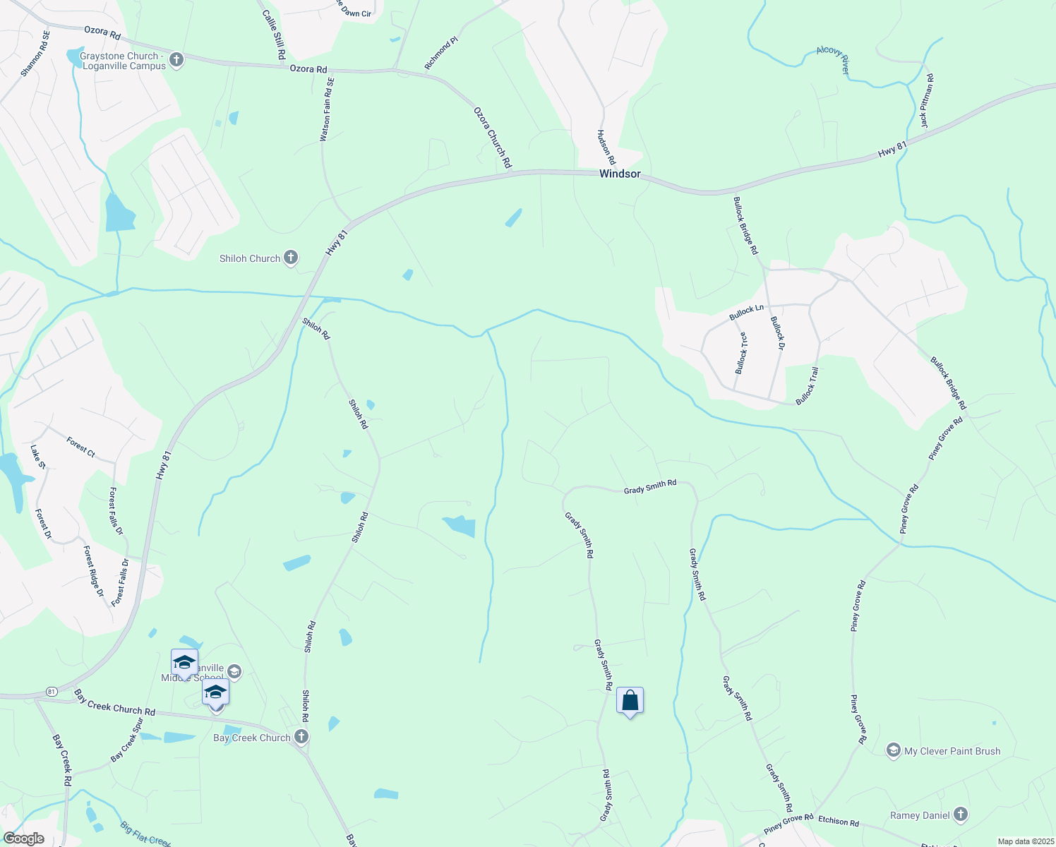 map of restaurants, bars, coffee shops, grocery stores, and more near in Loganville