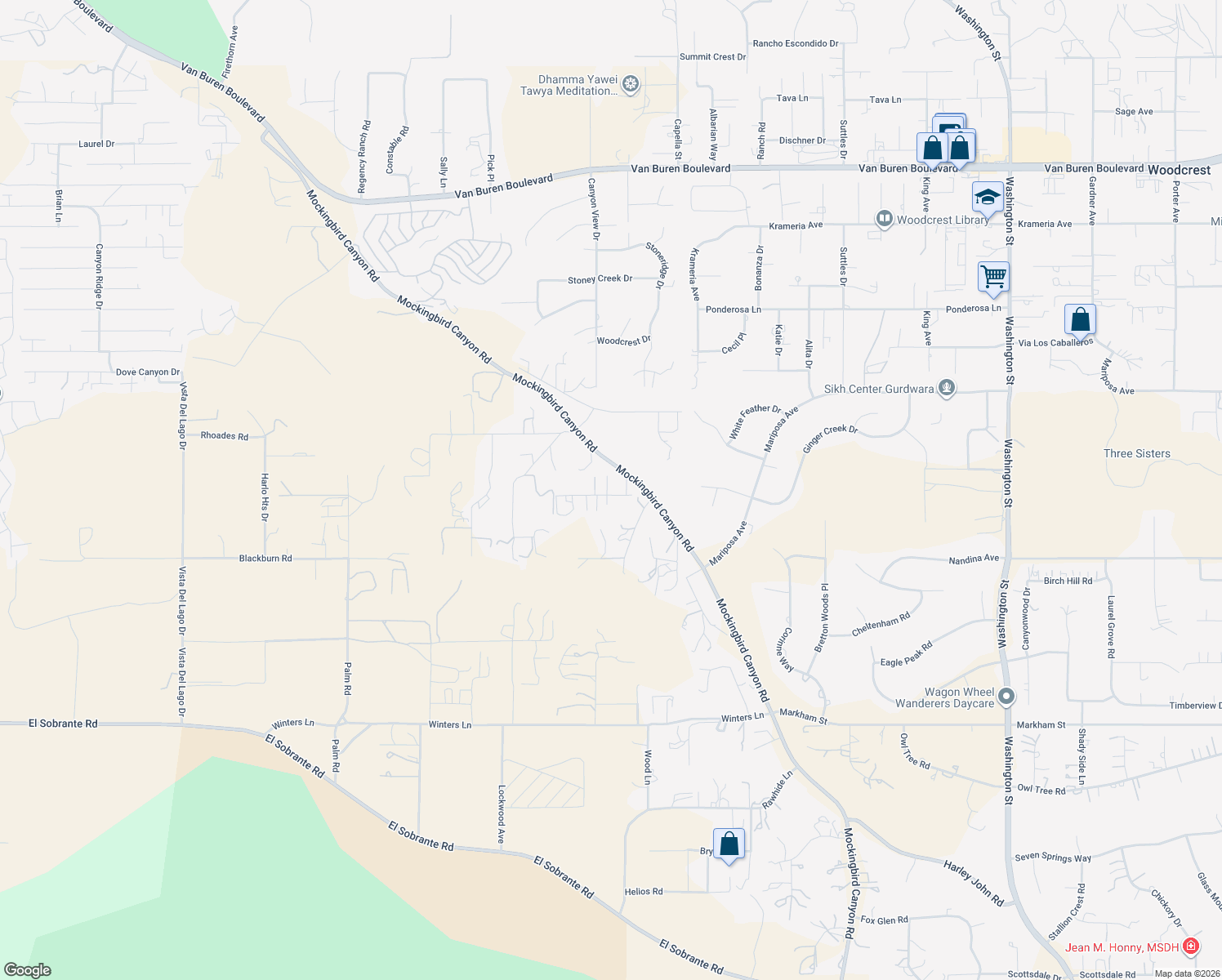 map of restaurants, bars, coffee shops, grocery stores, and more near 15780 Pounders Drive in Riverside