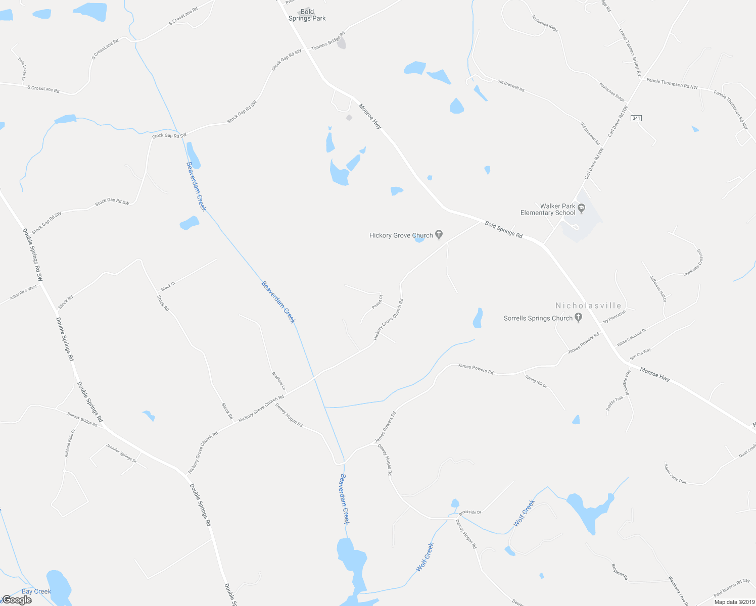 map of restaurants, bars, coffee shops, grocery stores, and more near 2676 Powell Court in Monroe