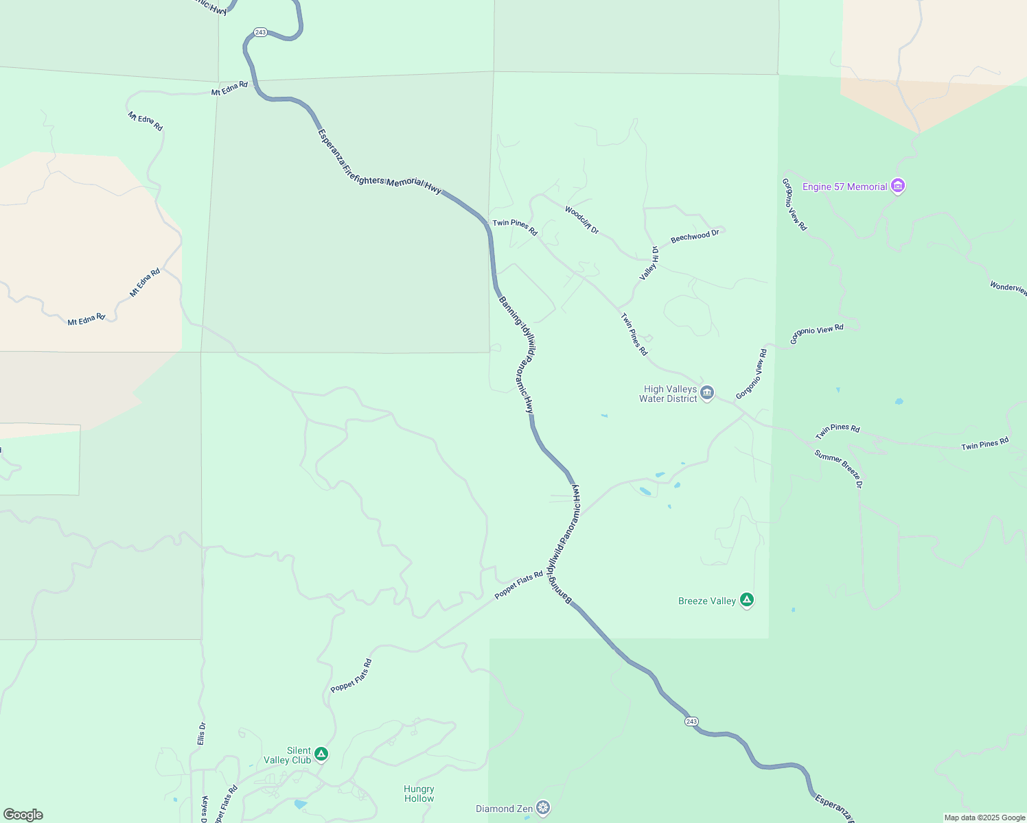 map of restaurants, bars, coffee shops, grocery stores, and more near 47115 Wonderland Drive in Banning