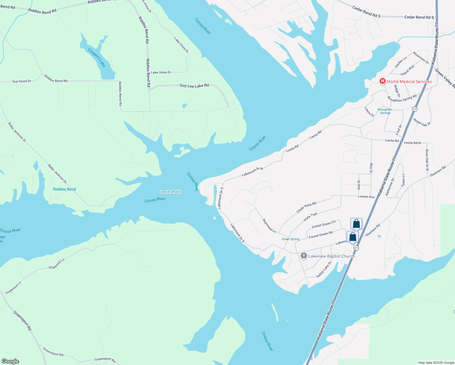 map of restaurants, bars, coffee shops, grocery stores, and more near 1135 Lakemont Drive North in Gadsden