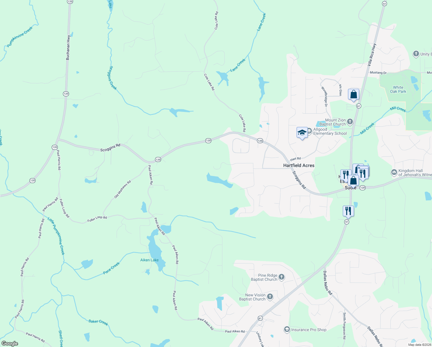 map of restaurants, bars, coffee shops, grocery stores, and more near 473 Paces Lakes Ridge in Dallas