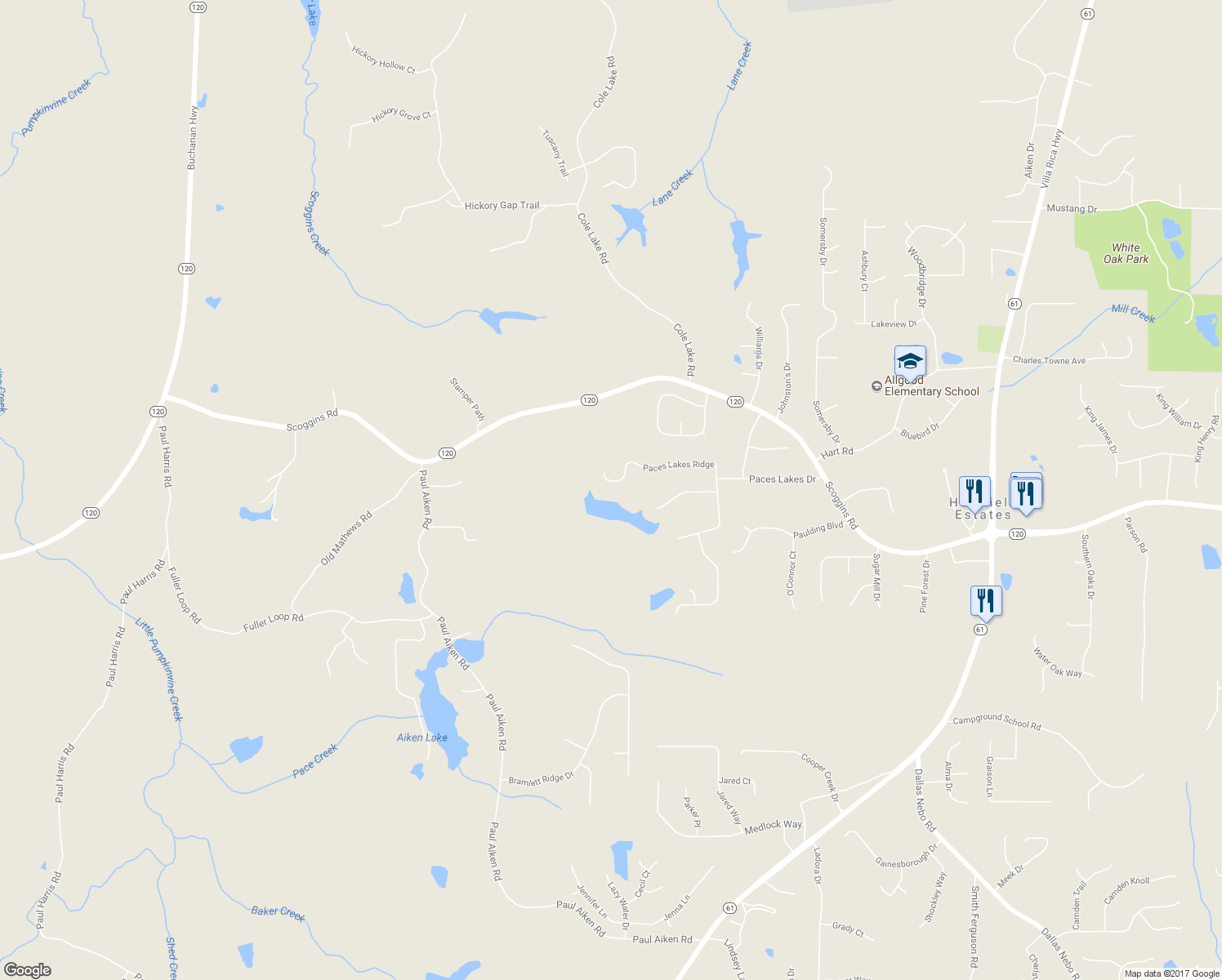 map of restaurants, bars, coffee shops, grocery stores, and more near 473 Paces Lakes Ridge in Dallas