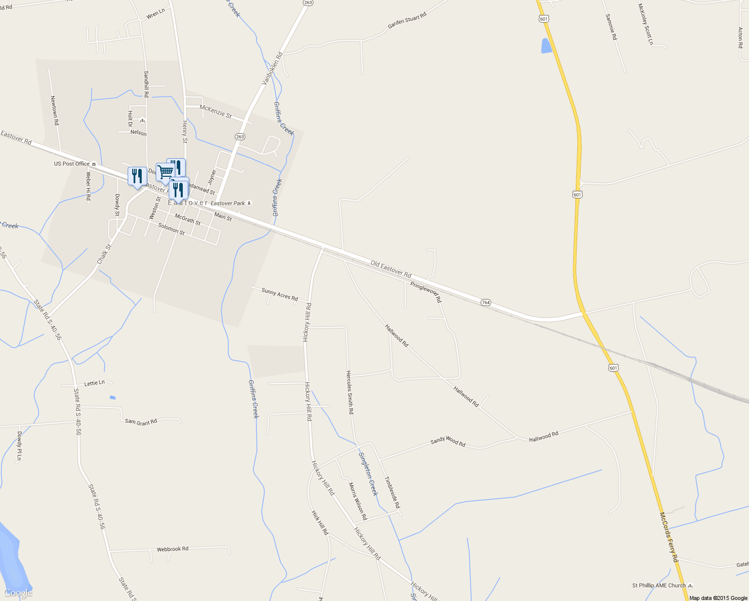 map of restaurants, bars, coffee shops, grocery stores, and more near 153 Hallwood Road in Eastover