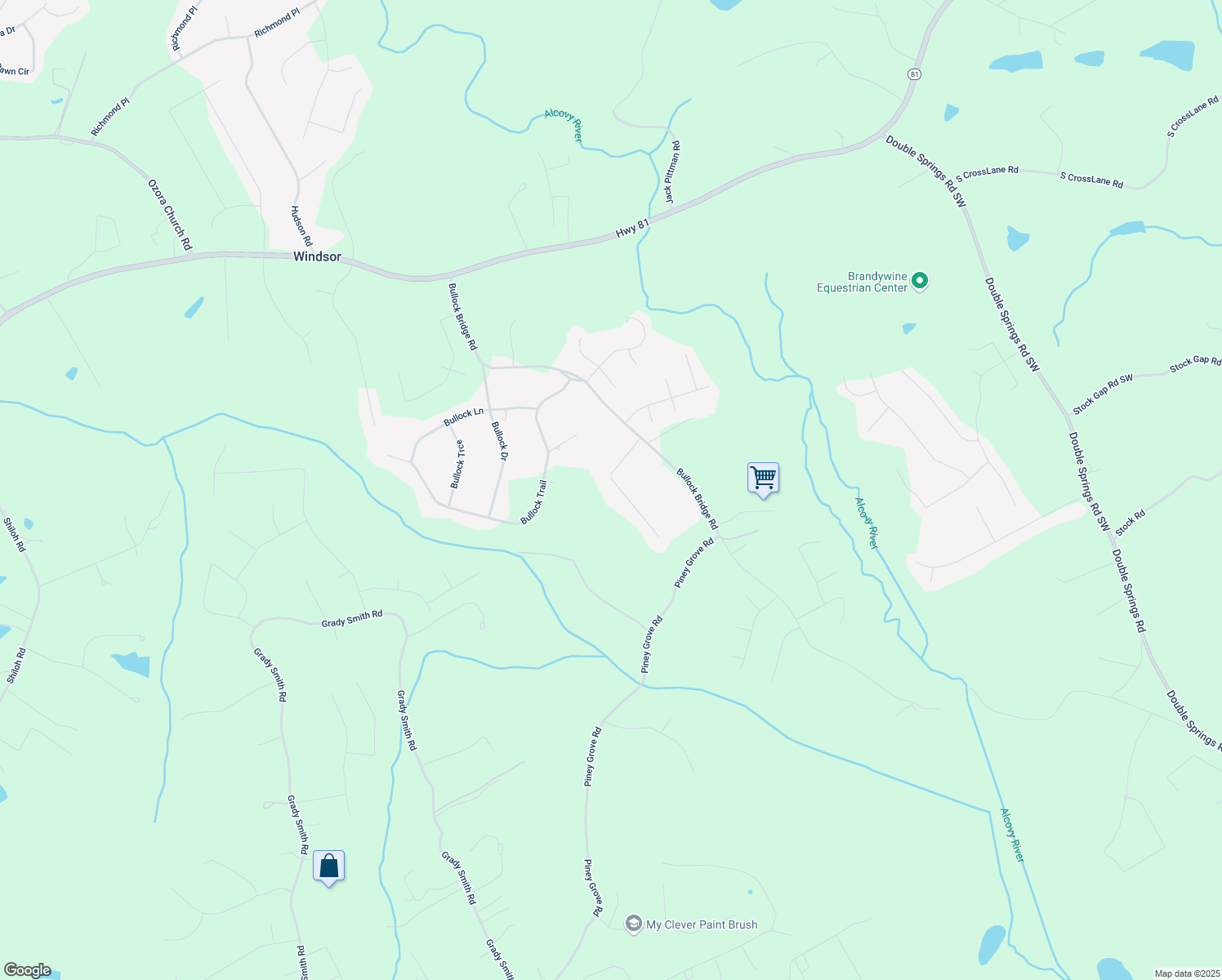 map of restaurants, bars, coffee shops, grocery stores, and more near 4244 Timber Trace Road in Loganville