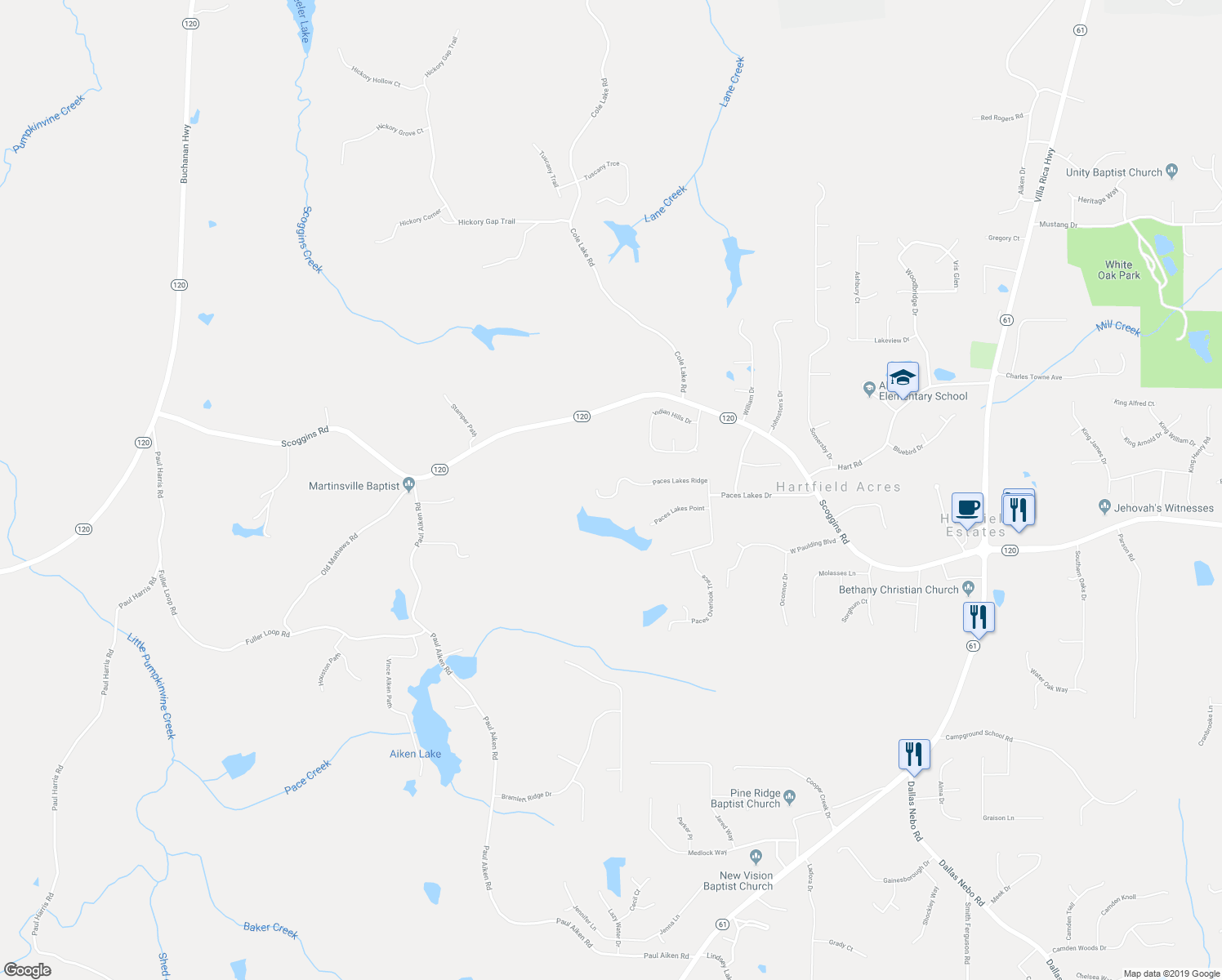 map of restaurants, bars, coffee shops, grocery stores, and more near 428 Paces Lakes Ridge in Dallas