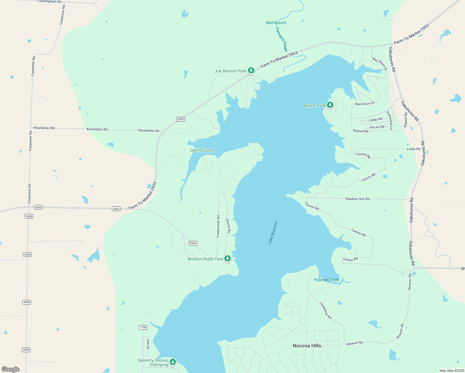 map of restaurants, bars, coffee shops, grocery stores, and more near 722 Storey Road in Nocona